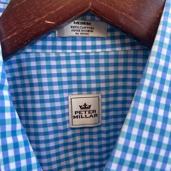 Peter Millar Gingham Check Short Sleeve Button Down Shirt Size Mens Medium - Picture 3 of 3